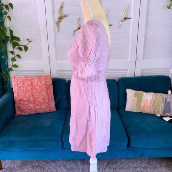 Fanco Francesca Mauve Milkmaid Mini Dress Cut Out Puff Sleeve Smocked New Medium - Picture 7 of 14